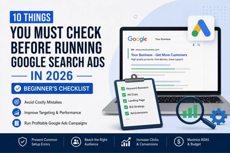 10 Things You Must Check Before Running Google Search Ads in 2026 - Beginner's Checklist infographic