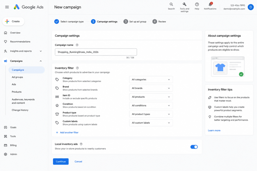 Google Shopping Ads campaign setup 2026